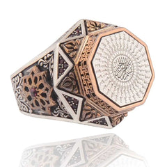 Bismillah Written Islamic Ring, Zirconia Stone Silver Ring Engraved Design - Boutique Spiritual
