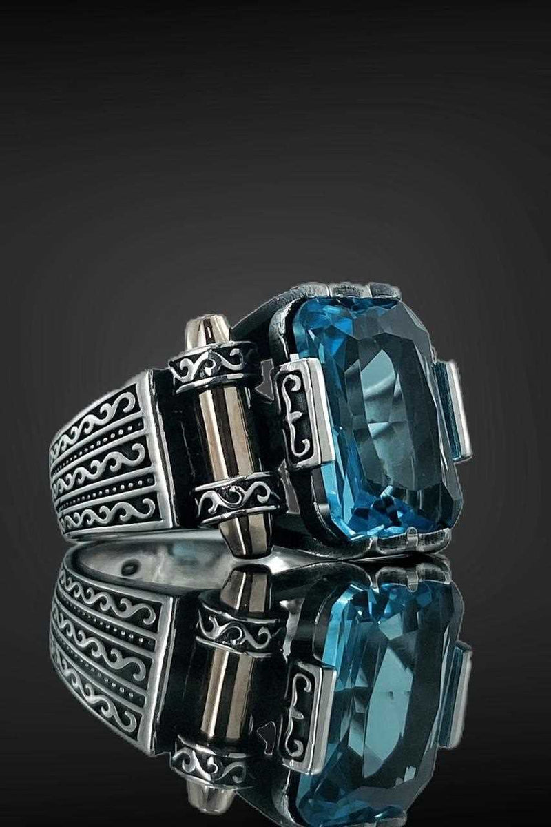 Natural Aquamarine Ring, Top Quality Stone and Silver Men Ring-Boutique Spiritual