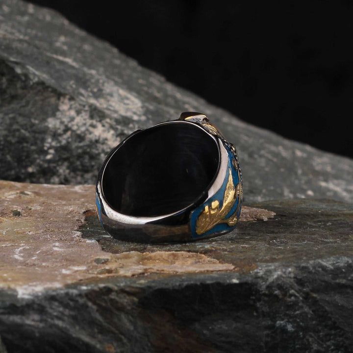Citrine Stone Ring, Turkish Signet Enamel Luxurious Silver Ring - Boutique Spiritual