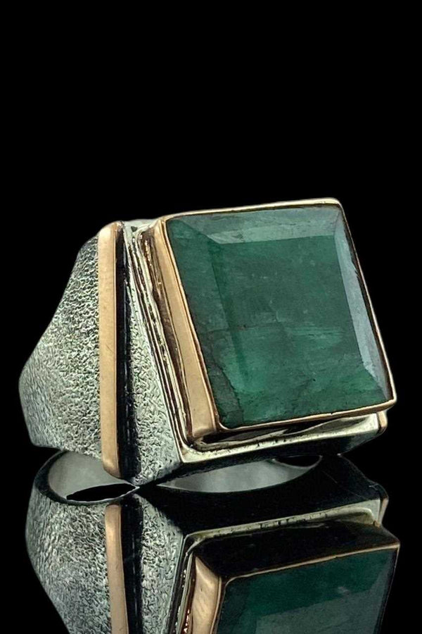 Natural Emerald Ring,  Handmade Silver Men Ring-Boutique Spiritual