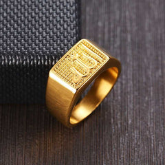 Islamic Golden Allah Ring, Allah Engraved Golden Stainless Steel Ring - Boutique Spiritual