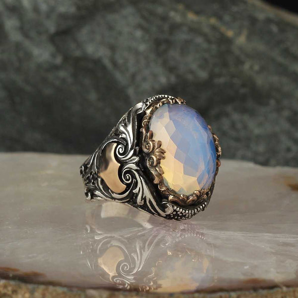 Natural Moonstone Handmade Silver Men's Ring Exclusive Design-Boutique Spiritual