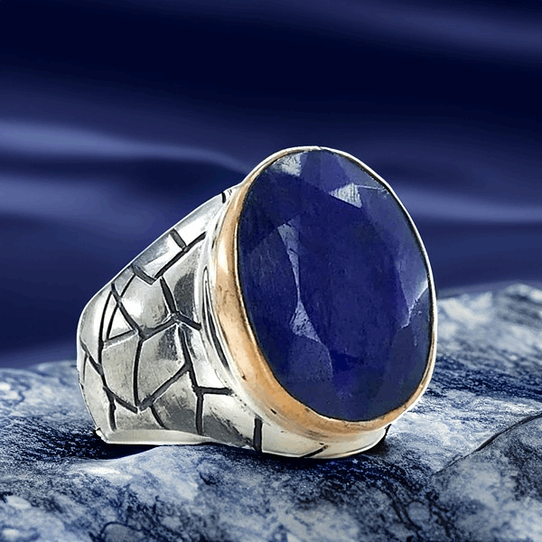 Natural Sapphire Ring, Special Series Handmade Silver Sapphire Men Ring-Boutique Spiritual
