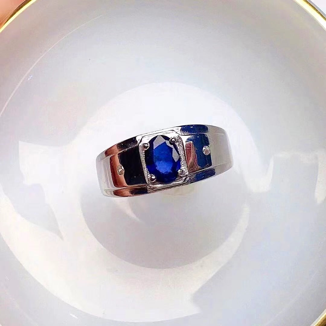 Blue Sapphire Ring, Handmade Silver Ring for Men