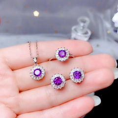 Amethyst Silver Set, Platinum Plated for Women
