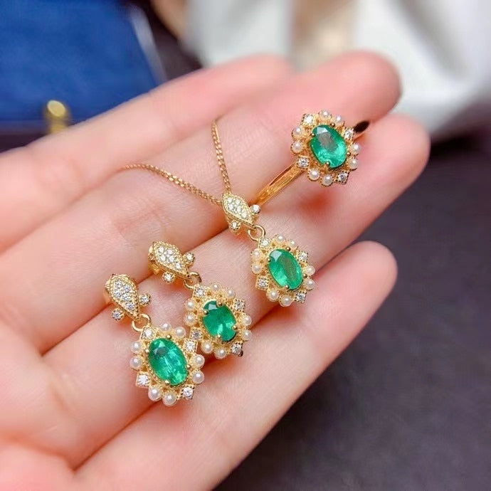 Vintage Emerald Jewelry Set for Women