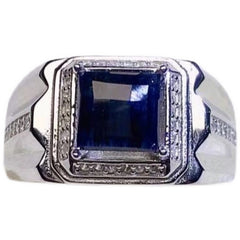 Sapphire Ring for Men, 1ct stone and silver ring