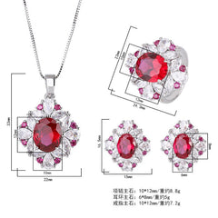 Ruby and Diamond Silver Jewelry Set for Women