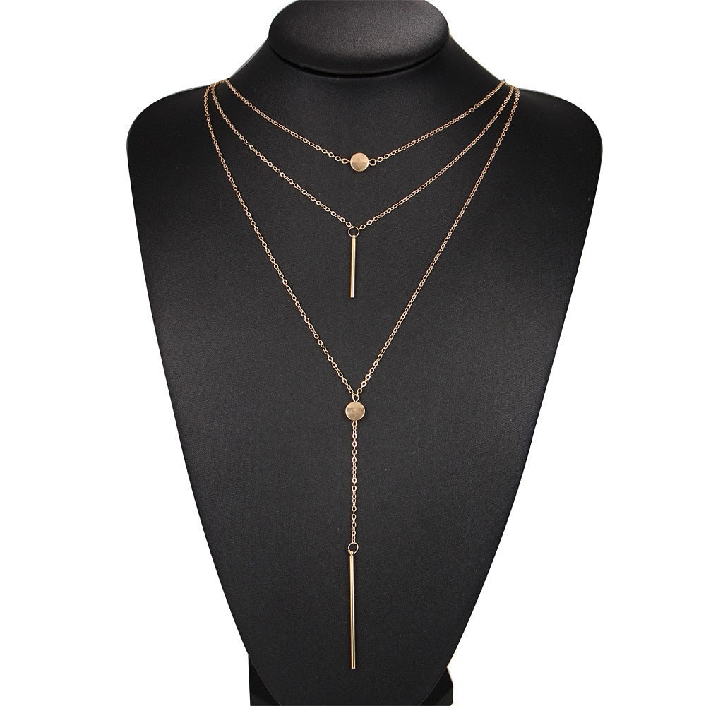 Necklace Sweater Chain Metal Dots Multilayer Collarbone Necklace