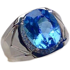 Blue Topaz Ring, Pure Silver 4ct Men Ring