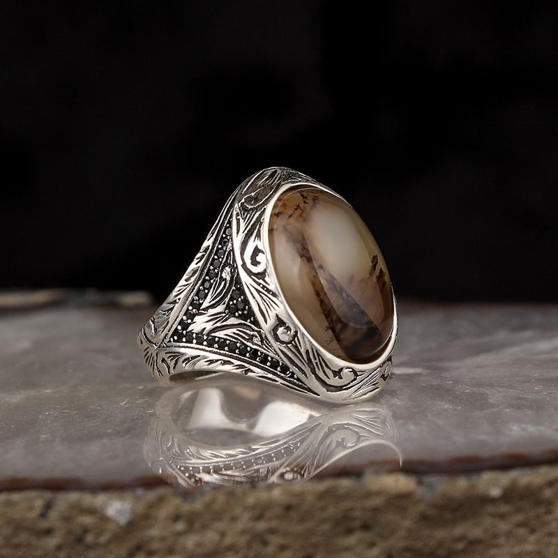 Yemeni Aqeeq Pure Silver Original Men Ring-Boutique Spiritual