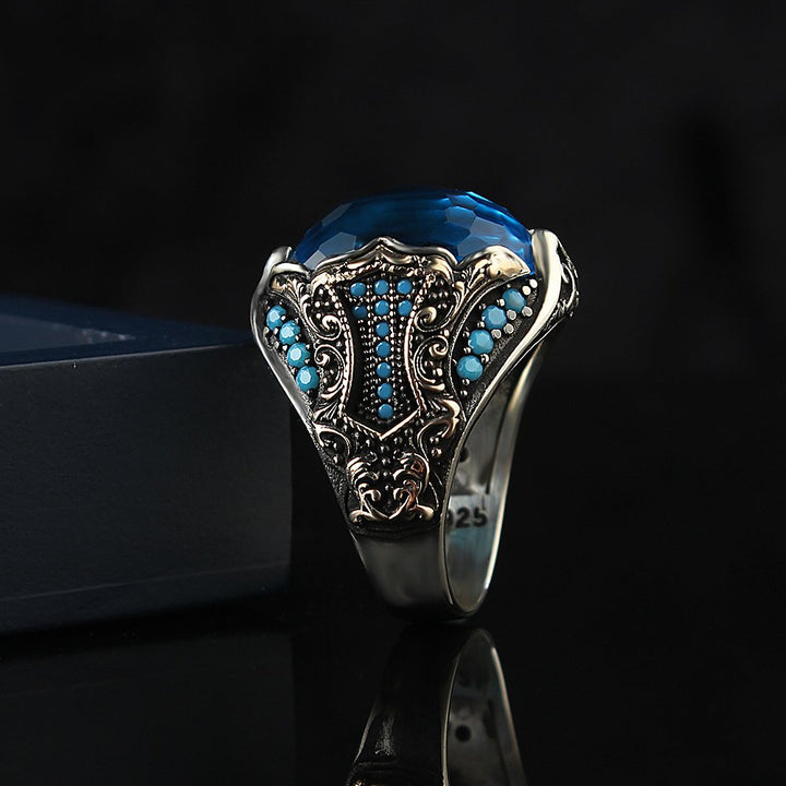Aquamarine Ring, Silver Men Limited Edition Turkish Ring - Boutique Spiritual