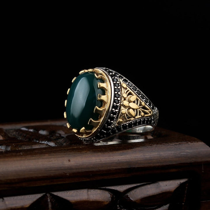 Aqeeq Agate Silver Islamic Turkish Limited Edition Ring-Boutique Spiritual
