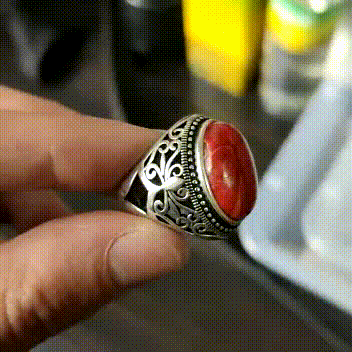Marjan Turkish Ring, Red Coral Stone Ring, Real Marjan Silve stone Ring for Men - Boutique Spiritual
