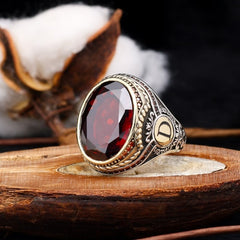 Customizable Turkish Zircon Stone Silver Men Ring - Two Letters Of Your Choice - Boutique Spiritual