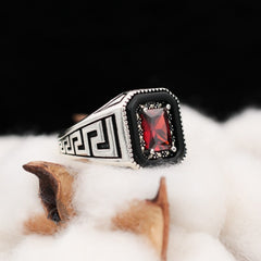Turkish Red Zircon Men's Ring Handmade Exclusive Design - Boutique Spiritual
