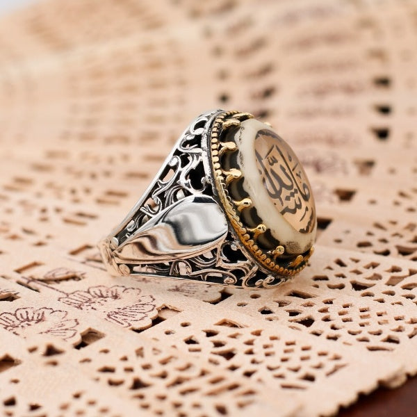 Mashallah Islamic Ring,Turkish Calligraphy Engraved Silver Ring For Men - Boutique Spiritual