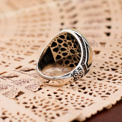 Islamic Yemeni Aqeeq stone Ring, Turkish Handmade Silver Men Ring - Boutique Spiritual