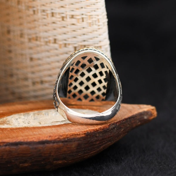 Islamic Black Aqeeq Stone Ring, Turkish Handmade Silver Men Ring-Boutique Spiritual
