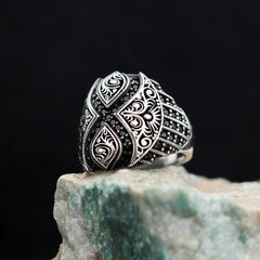 Turkish Onyx Stone Men's Ring Handmade X Design - Boutique Spiritual