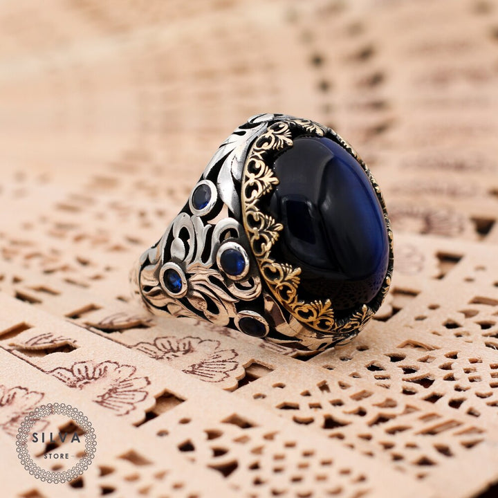 Turkish Handmade Agate Aqeeq Sterling Silver Men's Ring-Boutique Spiritual