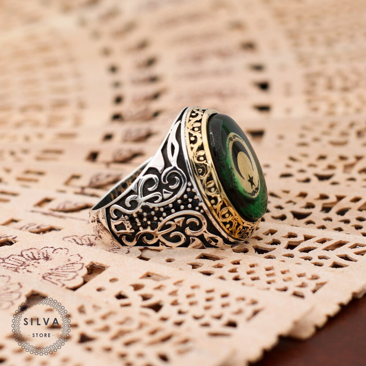 Turkish Handmade Agate Men's Luxury Aqeeq Ring - Boutique Spiritual