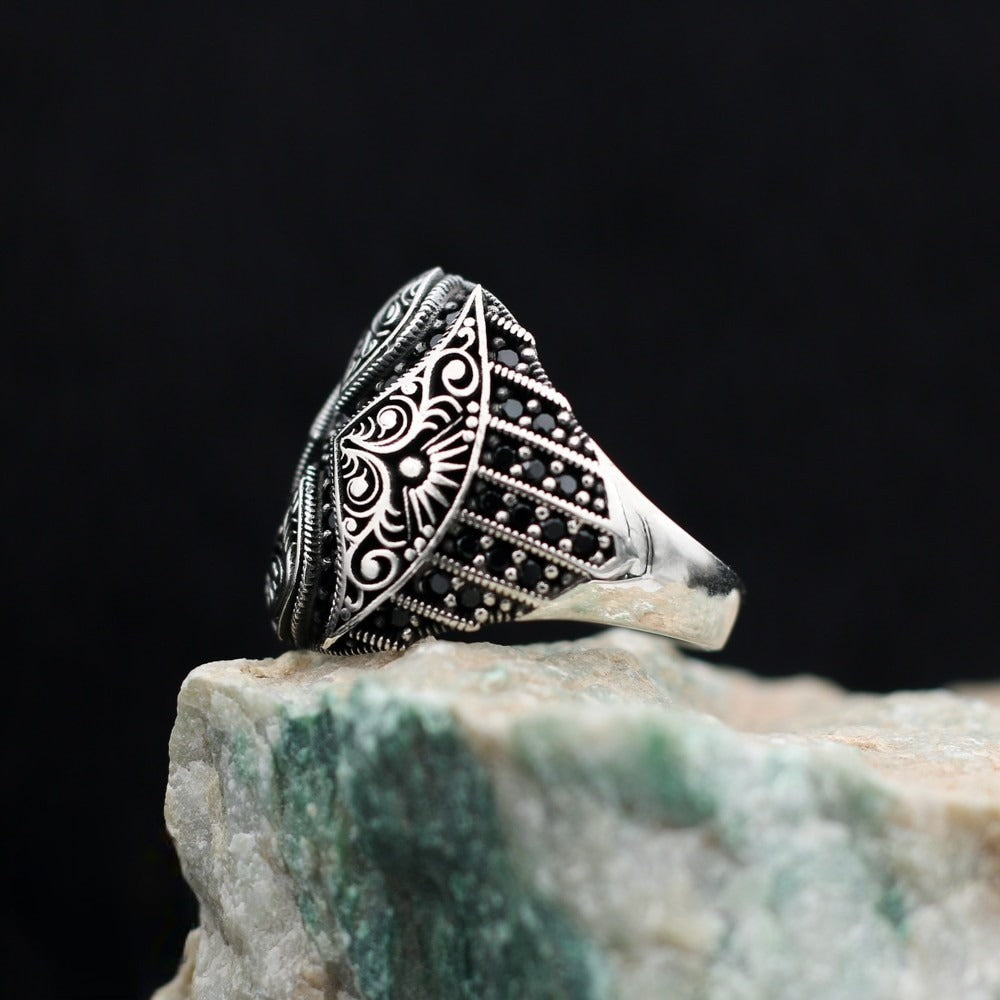 Turkish Onyx Stone Men's Ring Handmade X Design - Boutique Spiritual