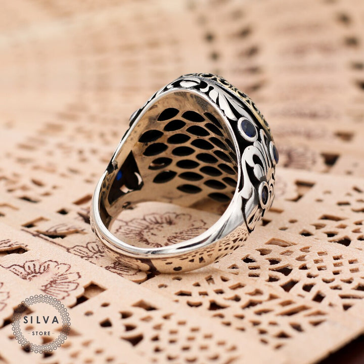 Turkish Handmade Agate Aqeeq Sterling Silver Men's Ring-Boutique Spiritual