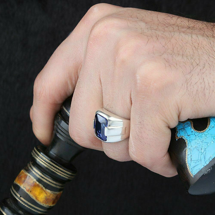 Turkish Blue Zircon Handmade Men's Ring-Boutique Spiritual