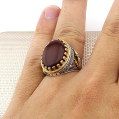 Yemeni Aqeeq stone silver Ring for men, Islamic Ring Turkish Agate Handmade Exclusive Design - Boutique Spiritual