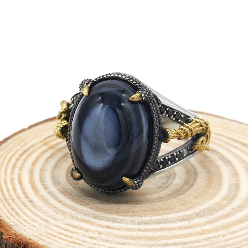 Evil Eyes Natural Aqeeq Stone Silver Ring For Men - Boutique Spiritual