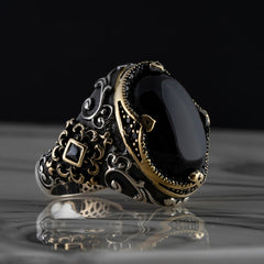 Turkish Aqeeq Stone Silver Ring, Handmade Agate Special Design - Boutique Spiritual