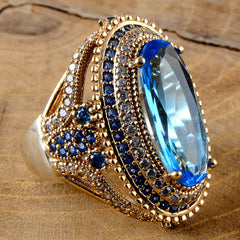Turkish Handmade Beryl Aquamarine Crystal Stone Women's Ring - Boutique Spiritual