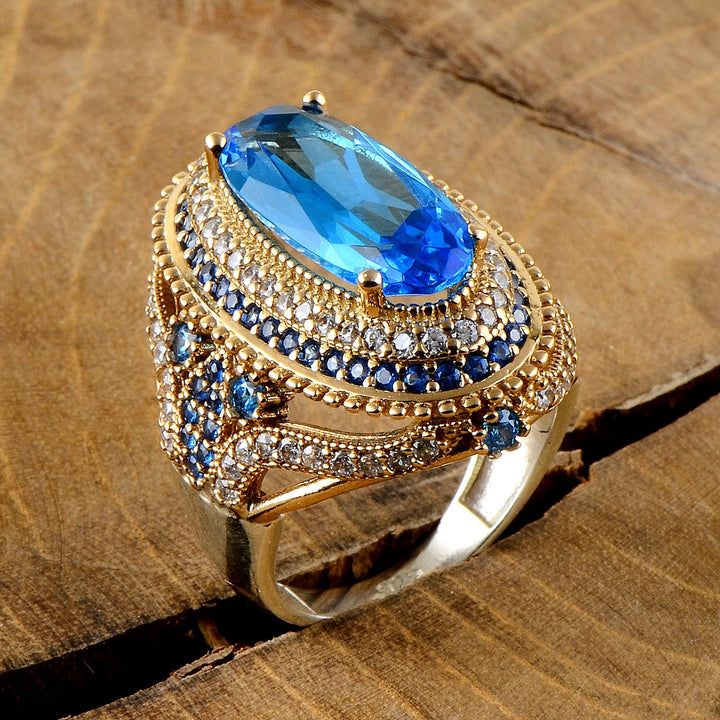 Turkish Handmade Beryl Aquamarine Crystal Stone Ring For Women-Boutique Spiritual