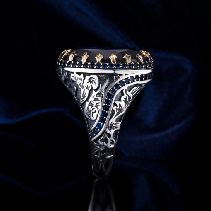 Turkish Sapphire Stone Men Ring Handmade Special Design - Boutique Spiritual