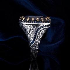 Turkish Sapphire Stone Men Ring Handmade Special Design - Boutique Spiritual