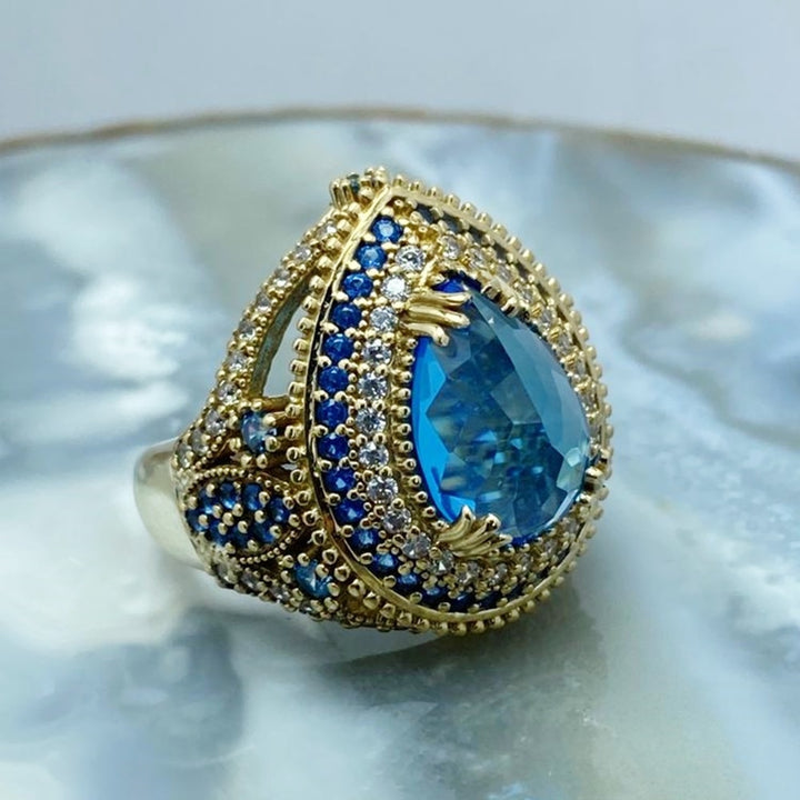 Turkish Handmade Aquamarine Stone Ring For Women-Boutique Spiritual