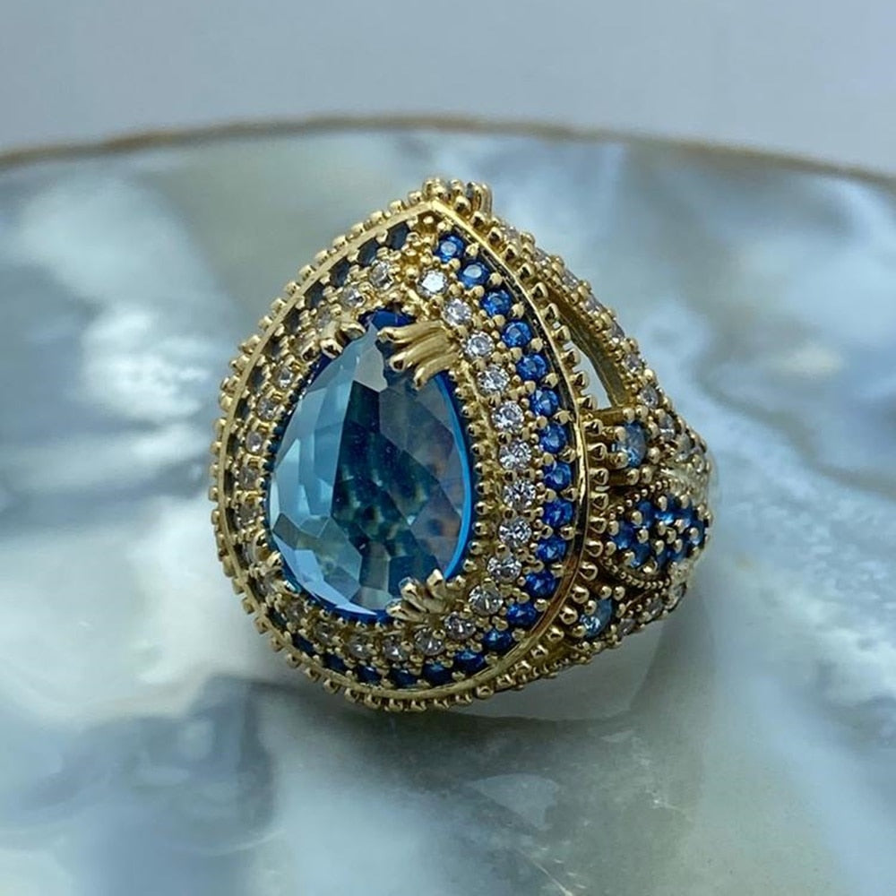 Turkish Handmade Aquamarine Stone Women's Ring - Boutique Spiritual