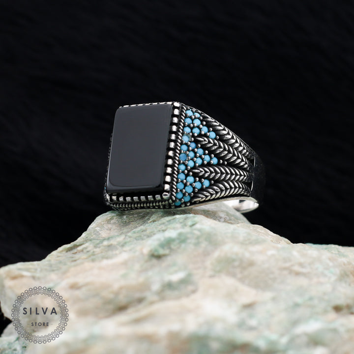 Turkish Black Onyx Gemstone Handmade Special Design Men's Ring-Boutique Spiritual