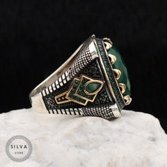 Turkish Handmade Royal Green Agate Silver Luxury Aqeeq Ring - Boutique Spiritual