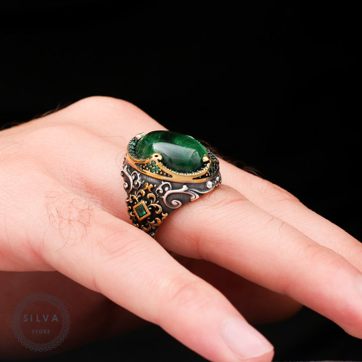 Turkish Tiger Eye Stone Mens Ring Handmade Premium Design-Boutique Spiritual