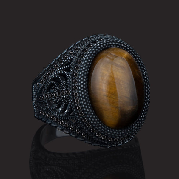 Turkish Tiger Eye Stone Ring Handmade Exclusive design-Boutique Spiritual