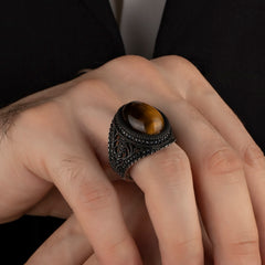 Turkish Tiger Eye Stone Ring Handmade Exclusive design - Boutique Spiritual