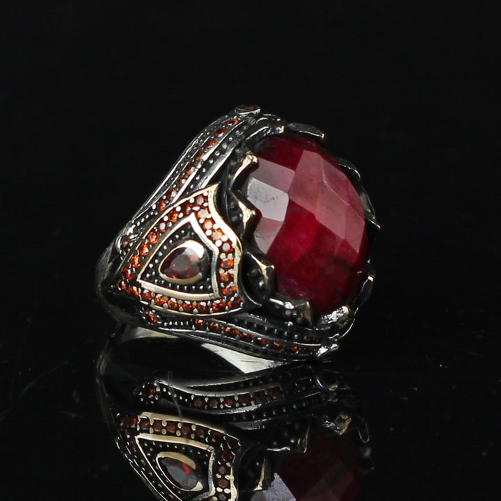 Turkish Red Ruby Ring For Men limited edition Handmade Design-Boutique Spiritual