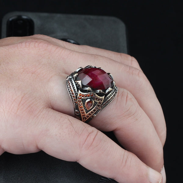 Turkish Red Ruby Ring For Men limited edition Handmade Design-Boutique Spiritual