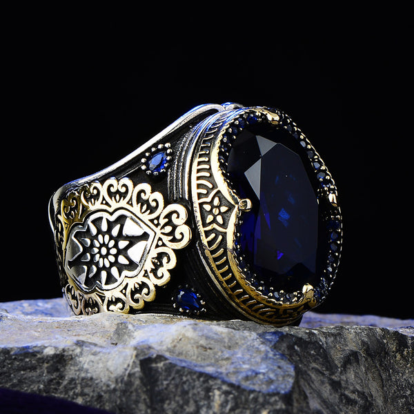 Turkish Blue Zircon Embroidered Ottoman Style Limited Edition Ring-Boutique Spiritual