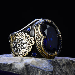 Turkish Blue Zircon Embroidered Ottoman Style Limited Edition Ring - Boutique Spiritual
