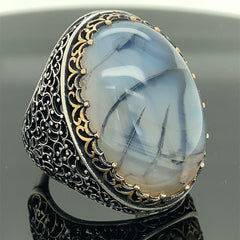Turkish Yemeni Agate Big Stone Ring Handmade Special Design - Boutique Spiritual