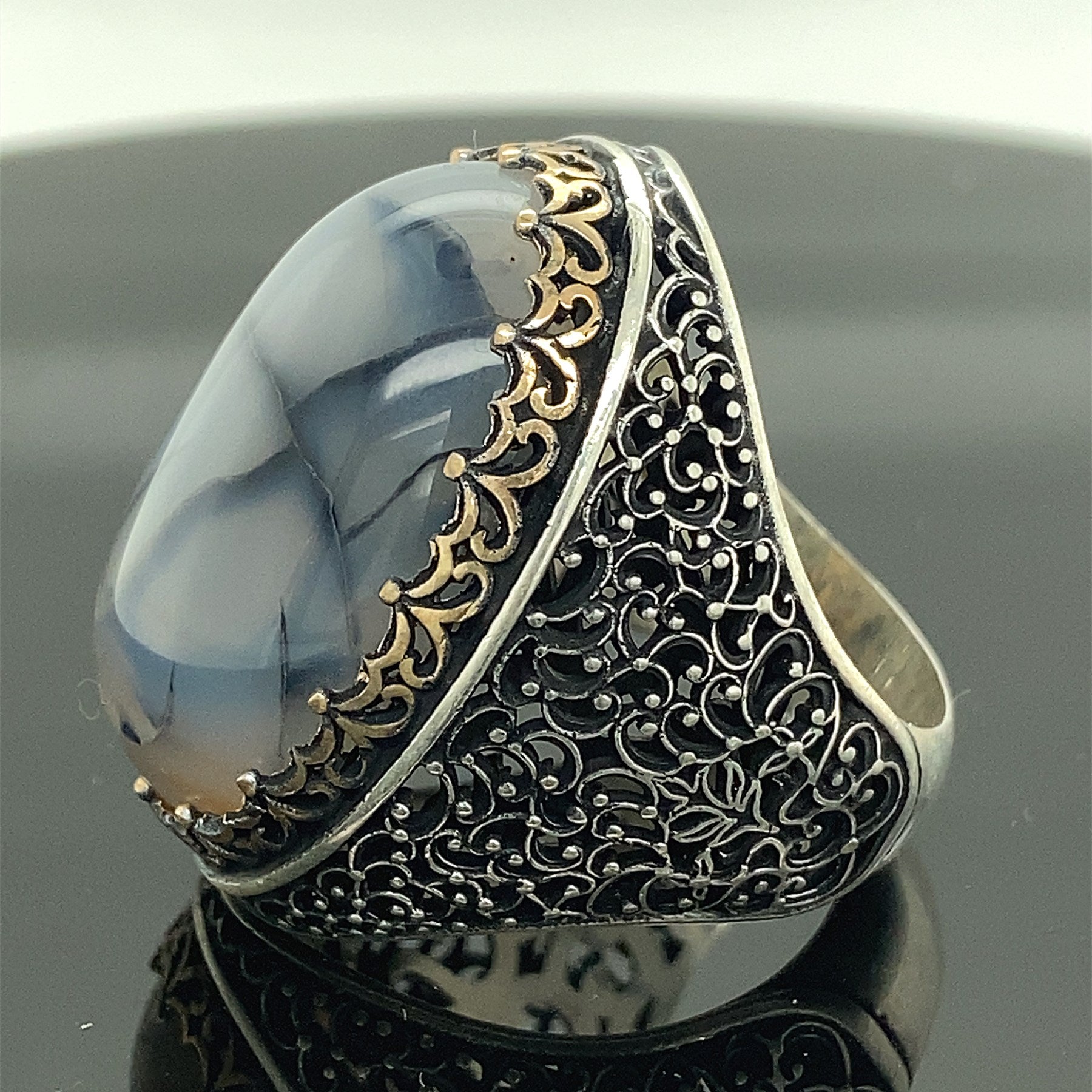 Turkish Yemeni Agate Big Stone Ring Handmade Special Design - Boutique Spiritual