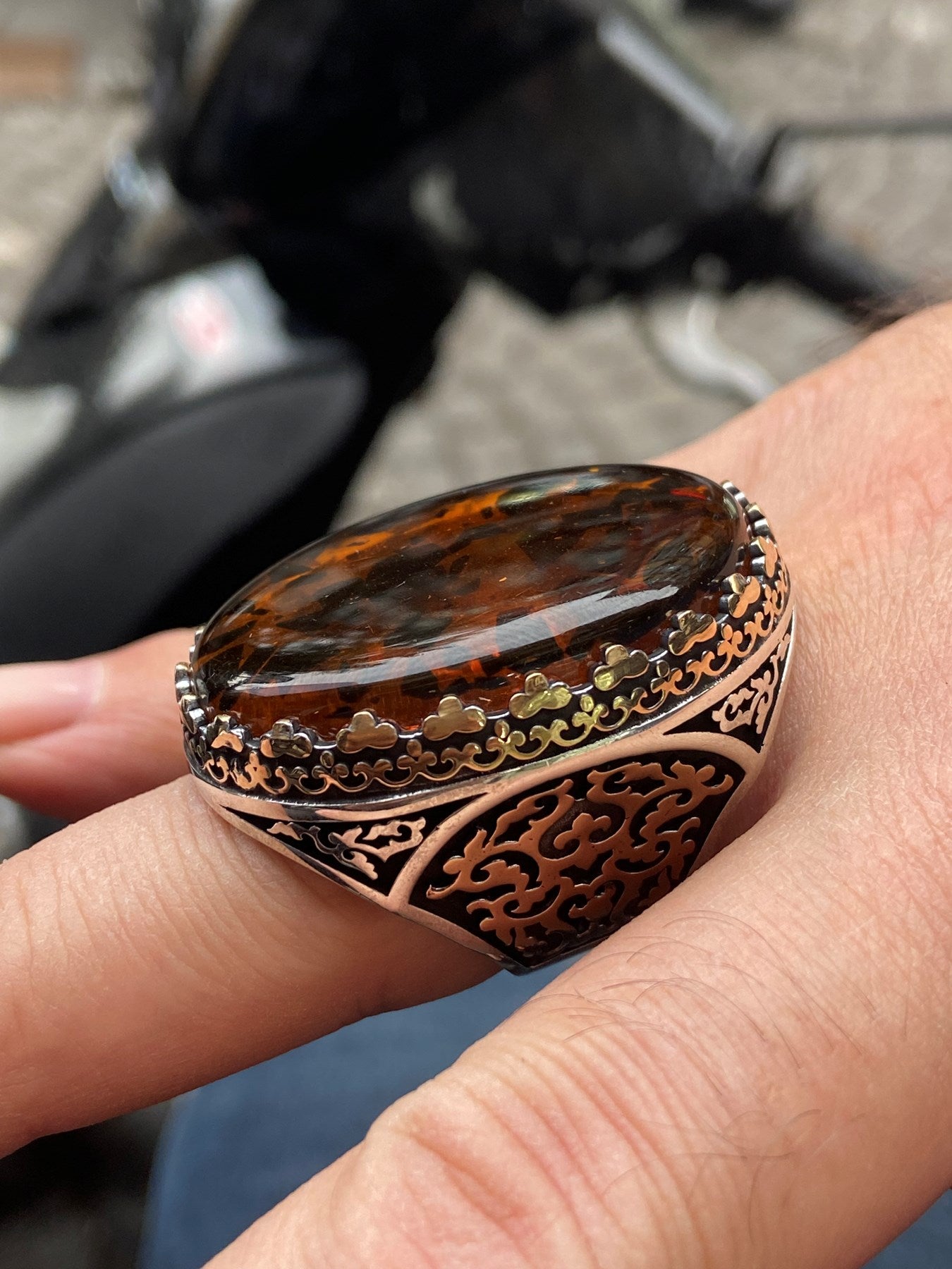 Turkish Baltic Amber Big Stone Handmade Men's Ring - Boutique Spiritual